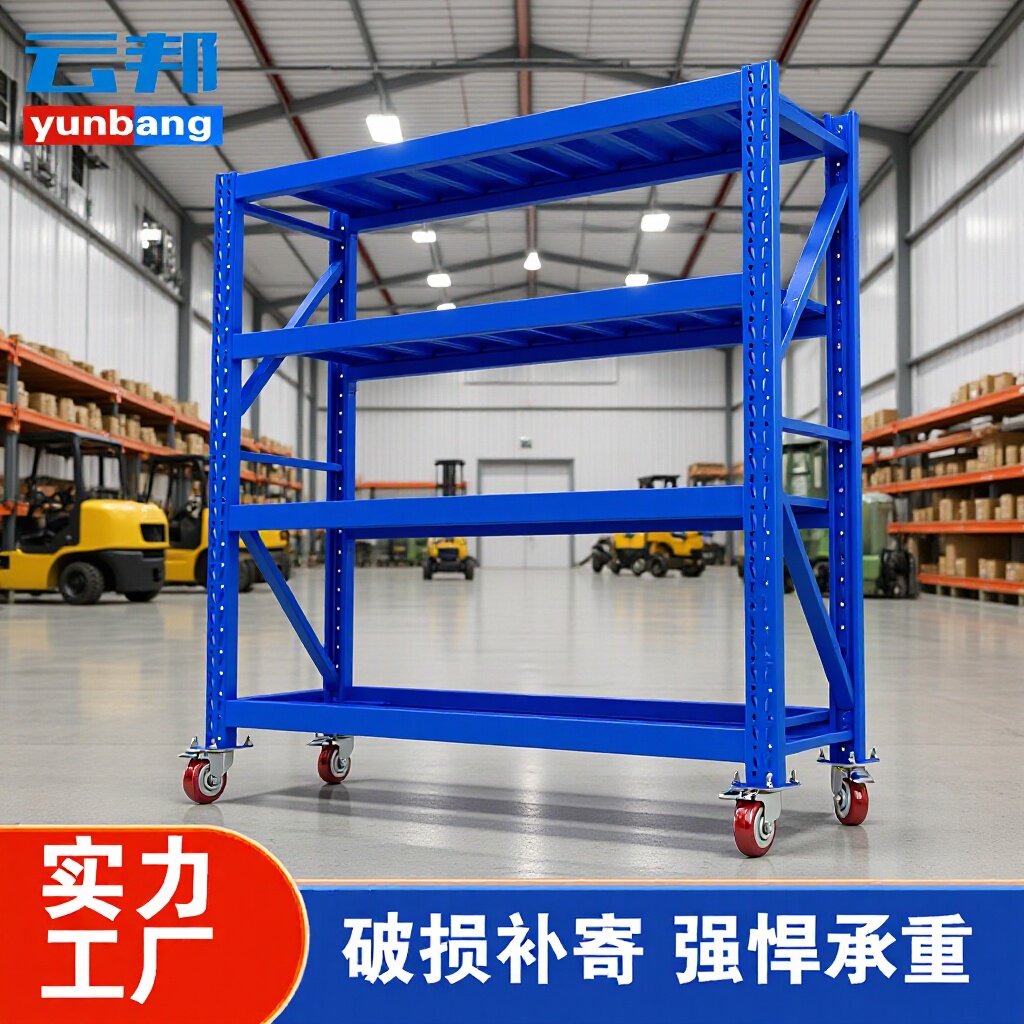 可移动带轮子货架仓储物料带轮货架拆装式多层万向脚轮铁货架