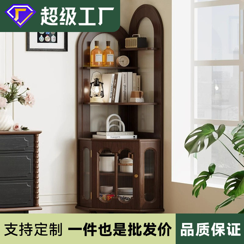 美式复古实木客厅转角柜三角柜法式墙角柜置物架靠墙一体收纳柜子