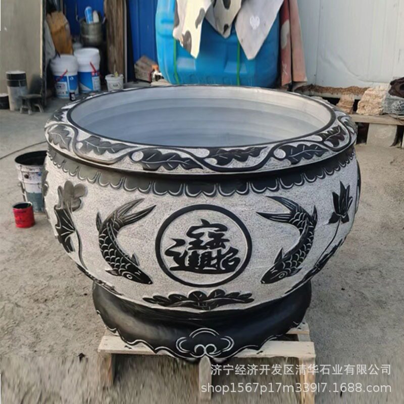 仿古青石庭院水缸荷花