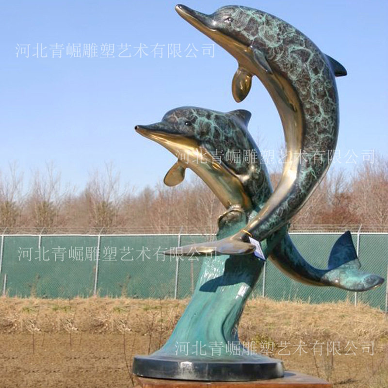 铸铜海豚顶球三只海洋馆景观雕塑