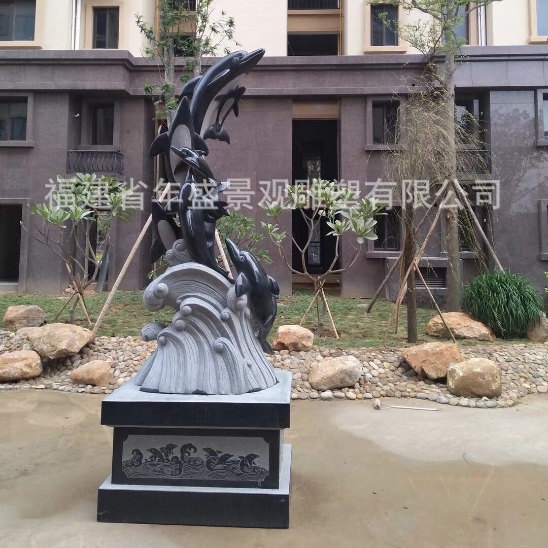 厂家雕刻海豚石雕雕塑景观摆件