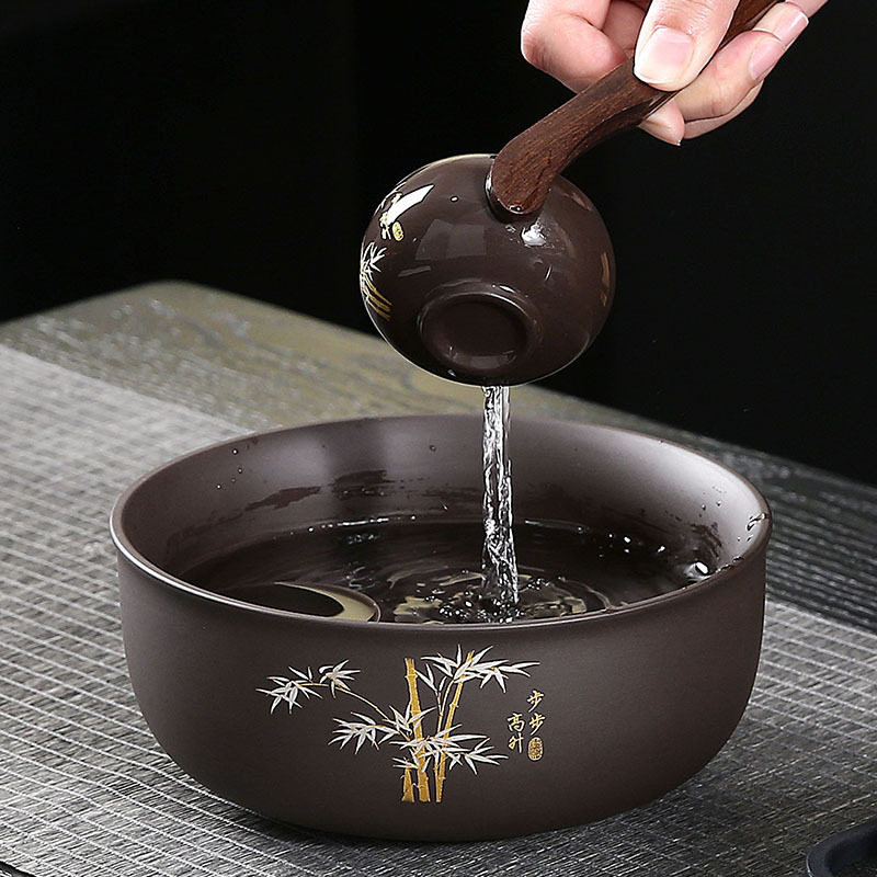 紫砂步步高升茶洗茶具配件洗茶杯茶碗水盂笔洗中式废水桶茶道收纳