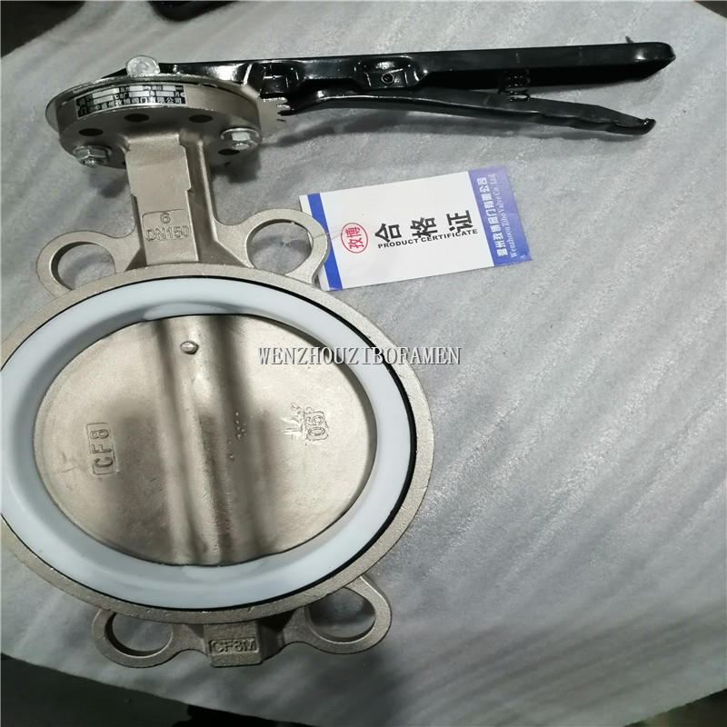 手动涡轮对夹式四氟蝶阀 D371F-10P D371F-16P 不锈钢四氟蝶阀