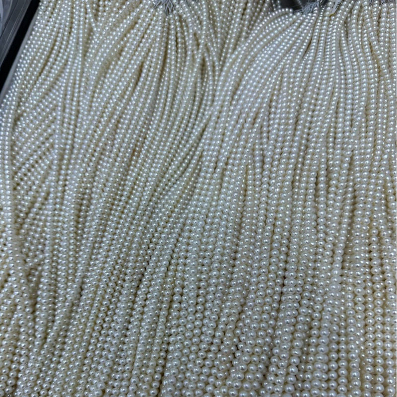 3-4mm天然珍珠整串直销天然珍珠散珠半成品手工珍珠DIY饰品配饰
