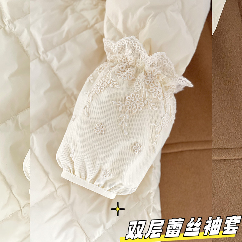 白色蕾丝袖套女秋冬季套袖短款羽绒服专用上班防脏成人办公室袖口