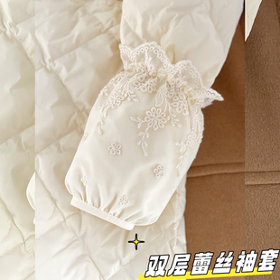 白色蕾丝袖套女秋冬季套袖短款羽绒服专用上班防脏成人办公室袖口