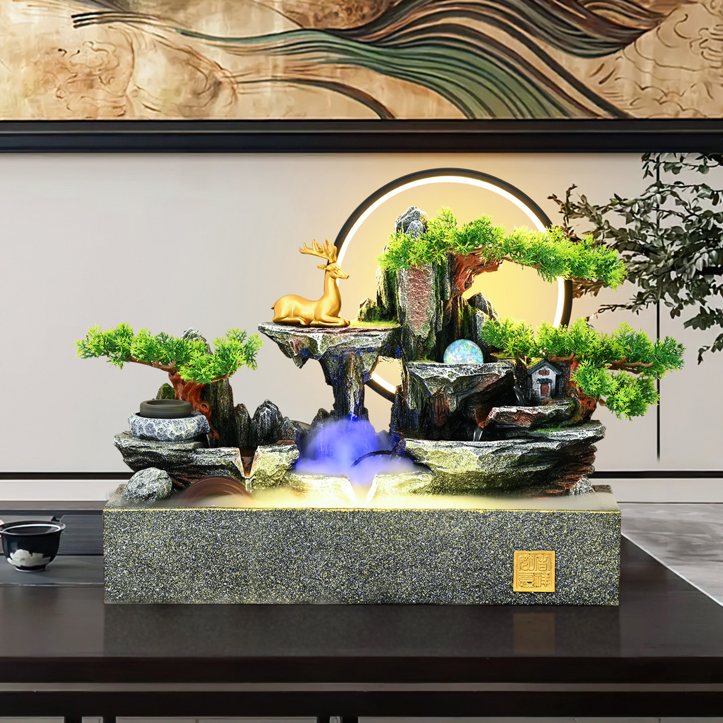桌面循环水摆件招财客厅鱼缸假山喷泉盆景装饰生财风水轮开业礼品,家居饰品,桌面摆件,淘宝优惠券,粉丝福利购,淘宝优惠卷