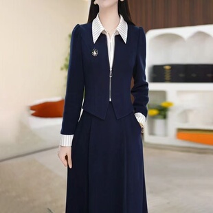 长袖 时尚 连衣裙女气质显瘦设计感翻领假两件休闲裙子 新款 2025春季