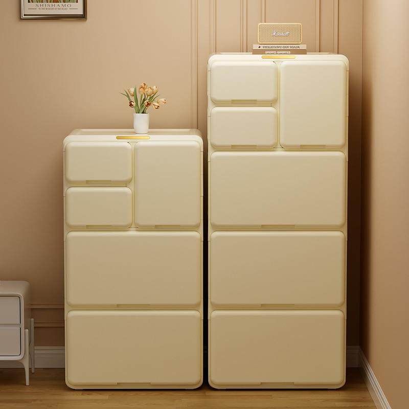 抽屉式收纳柜奶油风客厅衣服夹缝塑料储物柜落地多层大容量置物架
