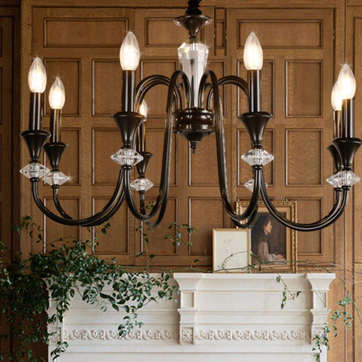 新款全铜法式复古蜡烛卧室吊灯黑色美式轻奢中古南洋风餐客厅灯具