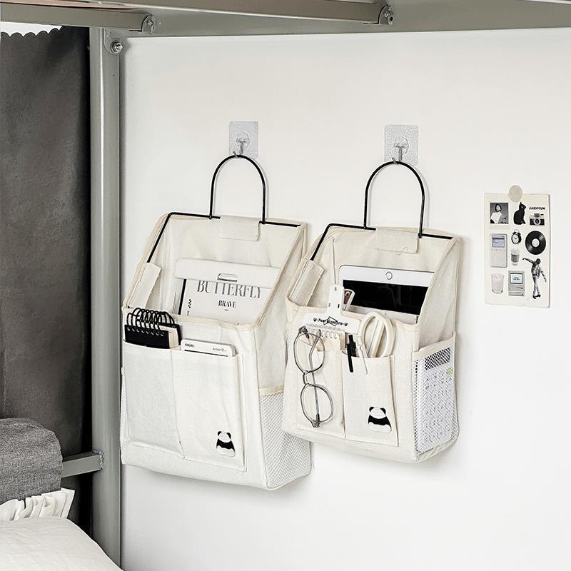 学生收纳袋挂袋悬挂式帆布置物袋多层宿舍书桌挂墙布艺粘钩挂篮子