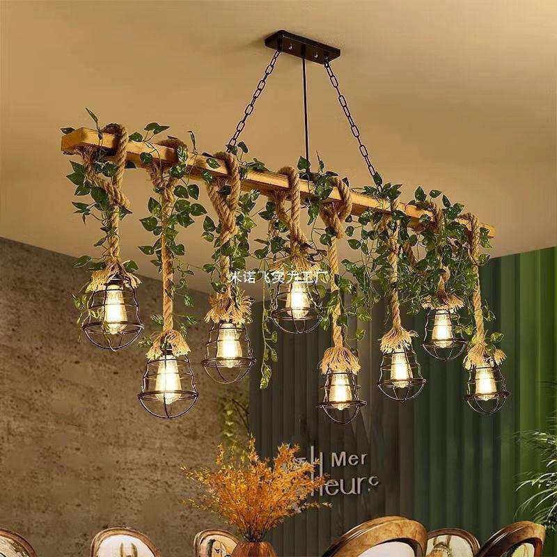 美式乡村餐厅木艺麻绳复古灯工业风复古烧烤店农庄收银台吧台吊灯