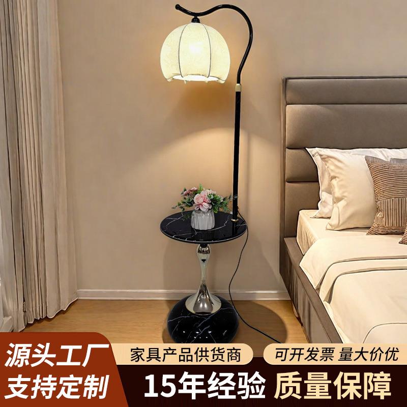 落地灯客厅沙发边几中古法式美式复古床头置物架一体卧室立式灯