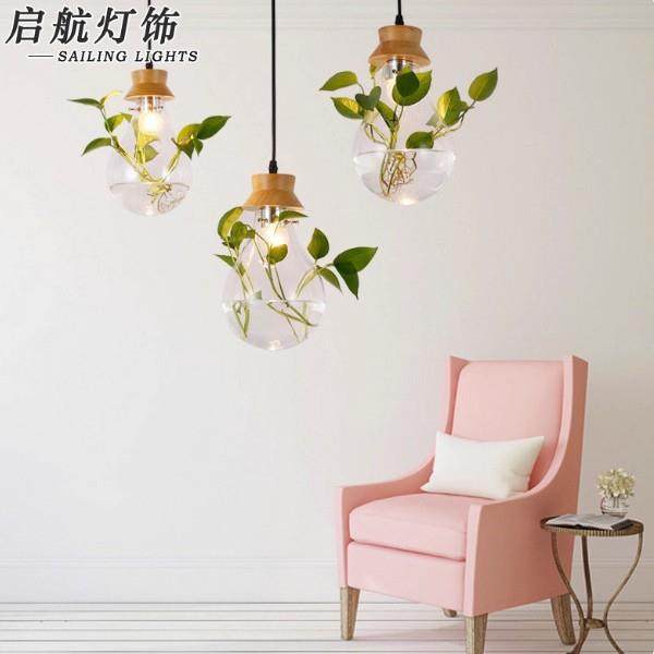 植物餐厅灯北欧创意现代简约吧台家用餐桌个性三头水培工业风吊灯