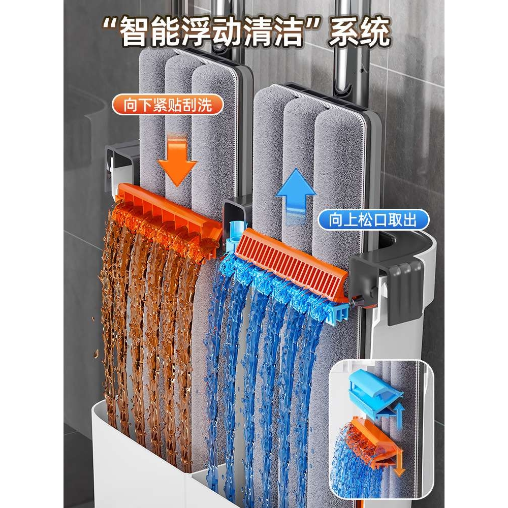 免手洗拖把家用一拖净2025新款免手洗平板拖布可夹除尘纸拖地神器