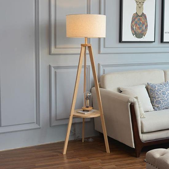 沙发旁边的落地灯实木美式复古卧室床头柜置物架一体台灯地灯智能