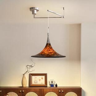 宋式美学中古餐厅吊灯可升降复古彩绘伸缩灯岛台书房飞碟摇臂吊灯