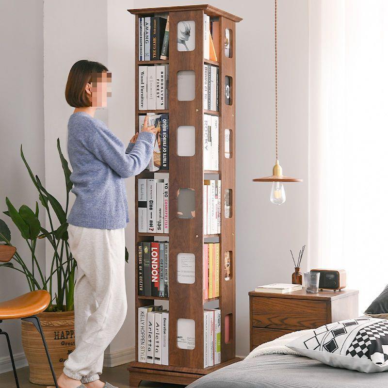 旋转书架实木度落地创意约学生书柜省空间小置物架客厅卧室