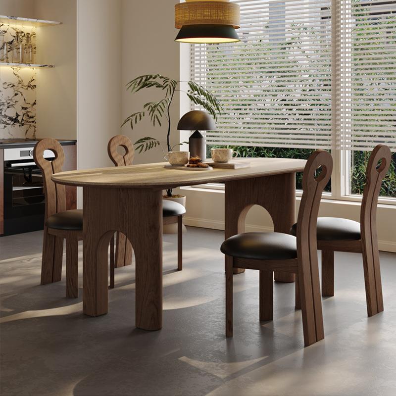 法式复古中古黑胡桃木色餐饭桌简约餐厅实木家用餐桌岩板餐桌椅客