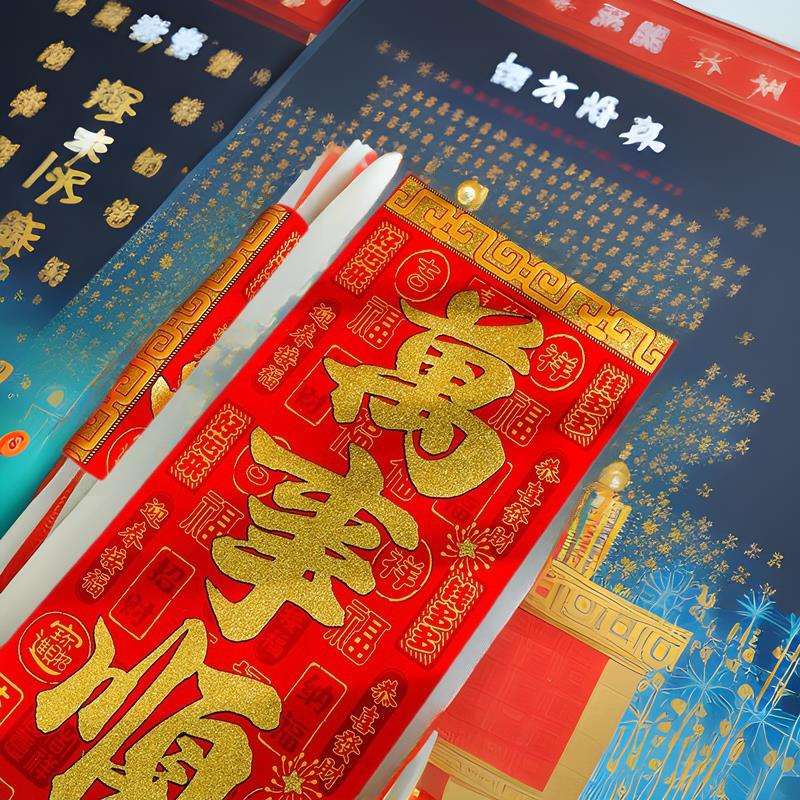 精美盒装绒布烫金背胶对联祥瑞金章龙年新款精品家用门贴春联装饰