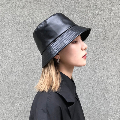 2023 New Faux Leather Bucket Hat Women Reversible Pu And Cot