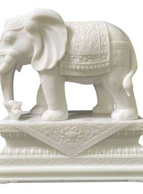 汉白玉石雕大象摆饰一对客厅招财办公桌摆放玄关酒柜吸水象工艺礼
