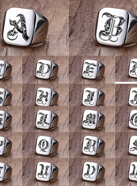 Vnox- 18mm Anel de sinete com iniciais retr? para homens, b