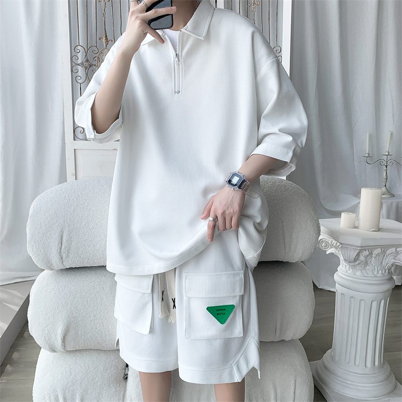 Plus Size 5XL-M Fashion Waffle Loose Casual Mens Sets Simpl