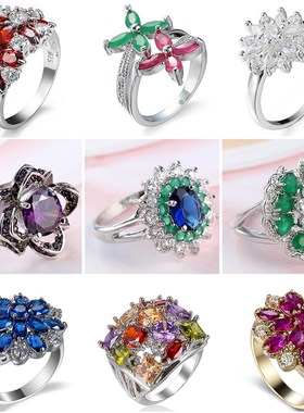 Koreas New Exquisite Cubic Zircon Flower Ring Fashion T