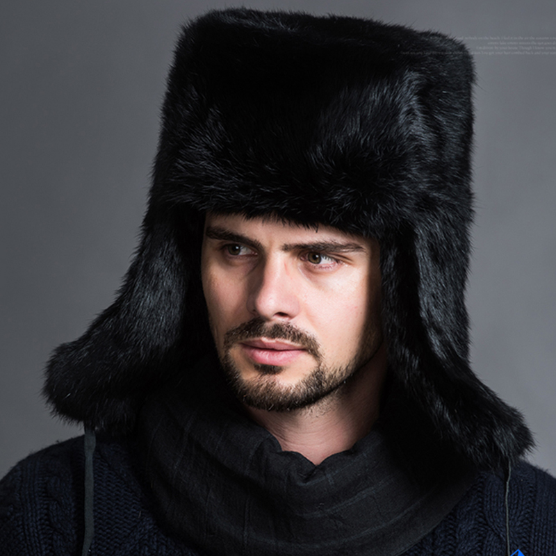 Winter Men Bomber Hat Warm Thicken Faux Fur Earflap Russian
