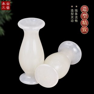 天然阿富汗玉墓地花瓶一对供奉灵台供桌插花插柳枝扫墓用品陪葬品