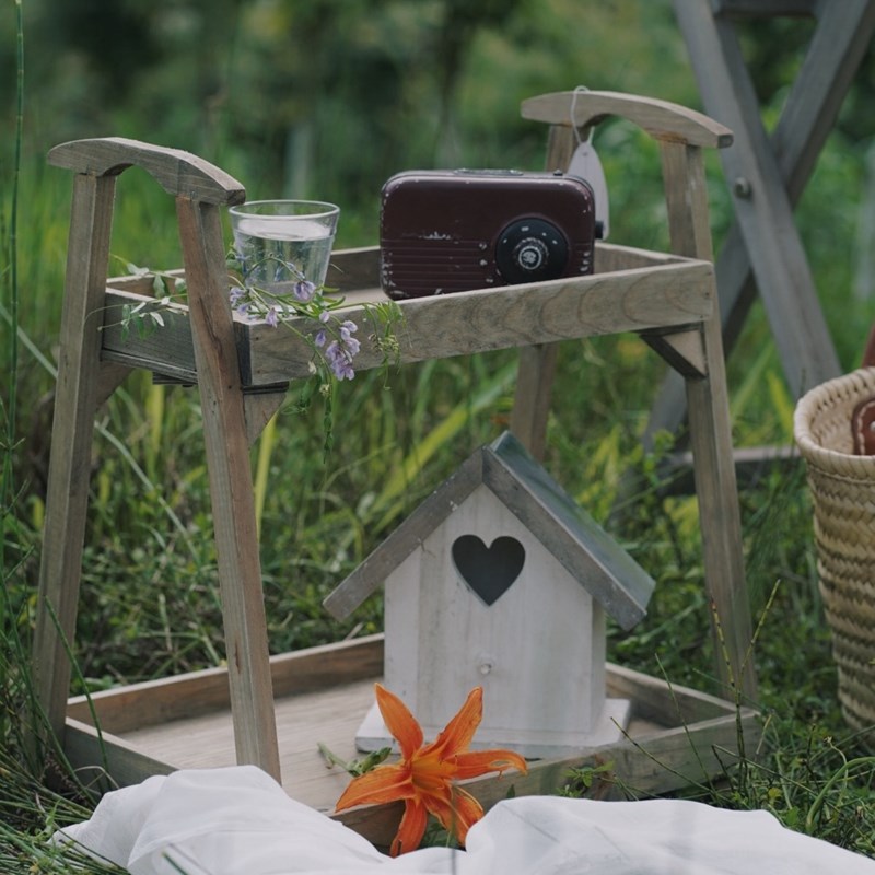 新新实木做旧两层置物收纳层架二层梯形托盘花架落地边架桌面展示