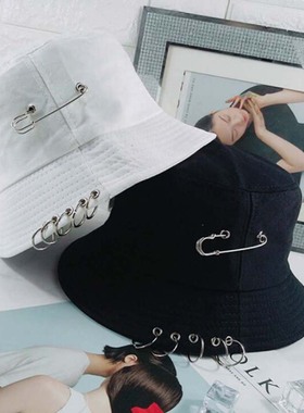 1Pc Unisex Women Men Bucket Hat Pin Rings Sunhat Caps Summer