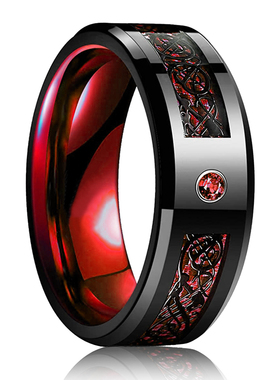 Anel de borda chanfrada vermelho para homens, a?o inoxidv