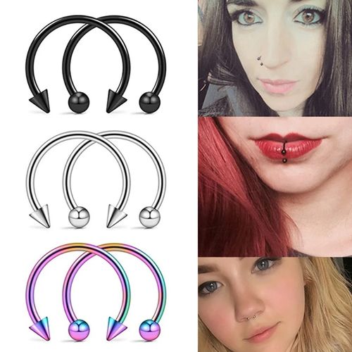 2Pcs Stainless Steel Cone Spike Horseshoe Circular Septum No