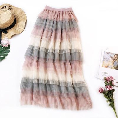 2022 New Fading Color Tulle Ankle-length Faldas Largas Elega