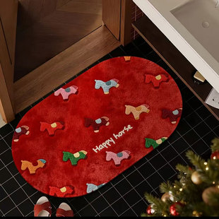 2026新款马年仿亚麻浴室地垫家用吸水防滑脚垫卫生间门口地毯垫子