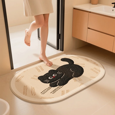 卡通风仿亚麻浴室地垫家用卫生间吸水速干型脚垫厕所防滑加厚地毯