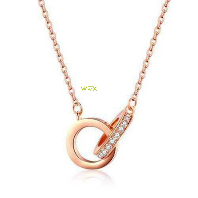 platinum white color 18k rose gold double ring necklace