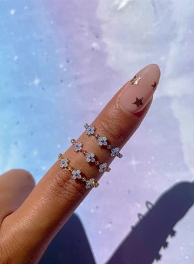 Blue Flower Ring Handpiece 18K Gold Color Preserving Zircon