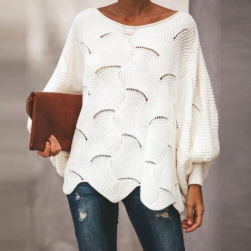 好货2021 Autumn Women Hollow Out Sweater Elegant Loose Knitt