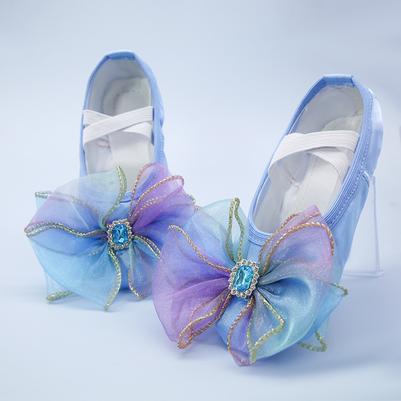 蓝色舞蹈鞋女软底儿童古典中国芭蕾舞专用女童跳舞鞋练功猫爪形体