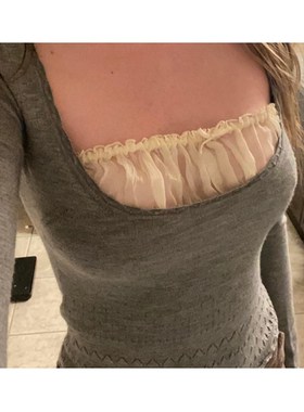 Rapcopter Y2K Grey Sweaters Frill Bow Sweet Cute Pullovers P