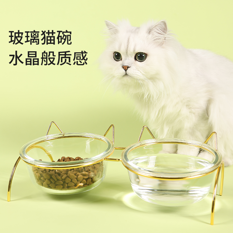 宠物猫碗双碗保护颈椎狗碗猫盆猫咪食盆粮盆饭盆喝水碗防打翻用品