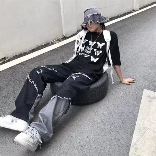 极速Mens Jeans Pants With Hole Casual Vintage Straight Leg K