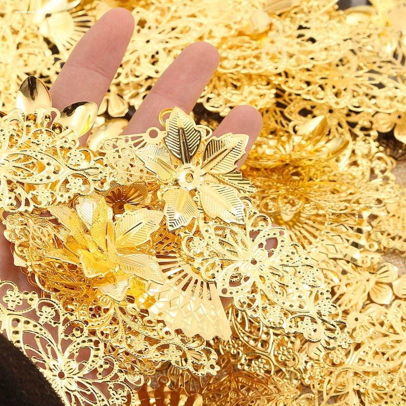 饰品配件 手工发簪步摇凤冠头饰材料 镂空 花片 金色 合金