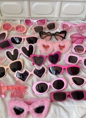 显白玫红欧美街头爱心粉色太阳眼镜网红男显脸小辣妹遮阳镜墨镜女