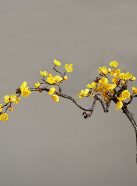 好货仿真梅花枝花枝客厅黄色腊梅假花禅意陶瓷花瓶陶罐插花摆放装