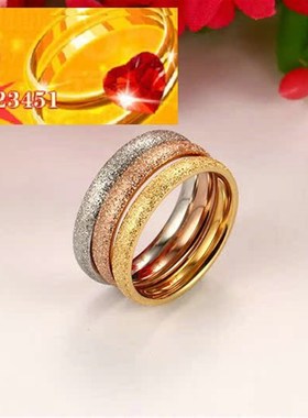 韩版时尚流行饰品外贸不锈钢喷沙戒指钢色+金色+玫瑰金ring