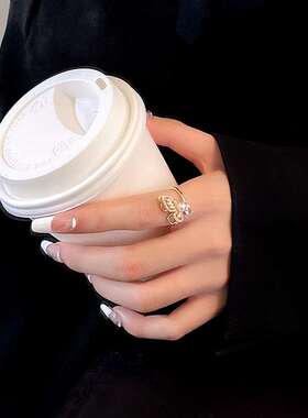 ins tend temperament niche ring zircon pearl butterfly ring